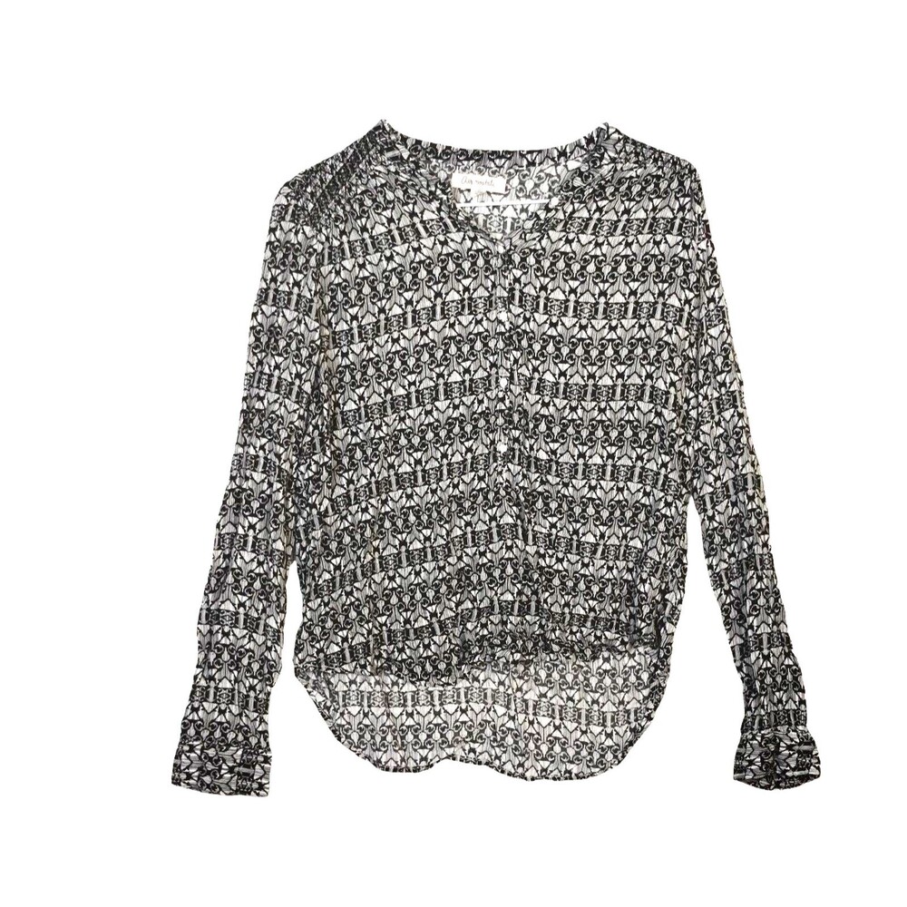 Aeropostale Blouse Women's L Long Sleeve Henley Button Front Black White Career